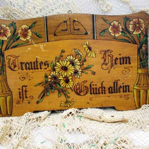 Bénédiction De Maison Ancienne « Grüß Gott Tritt EIN Bring Glück Herein » - Cadre Bois Doré Vieilli 45x21 Cm