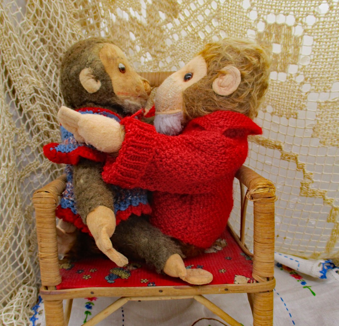 Vintage Monkey Family Two Siblings Plush Monkey Stuffed Etsy