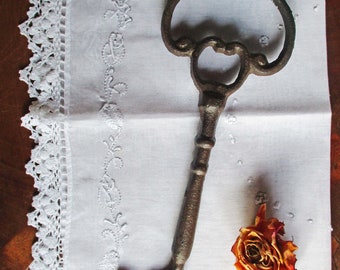 antique large key, iron key, beautifully decorated