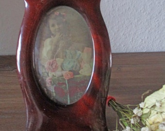 antique very beautiful wooden picture frame, Art Nouveau, mahogany, high gloss, curved glass