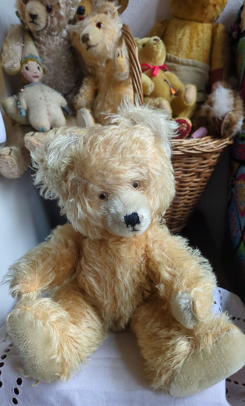 Vintage hier kommt ein hübscher wuscheliger alter Teddybär Anton von der Firma Diem Bild 1