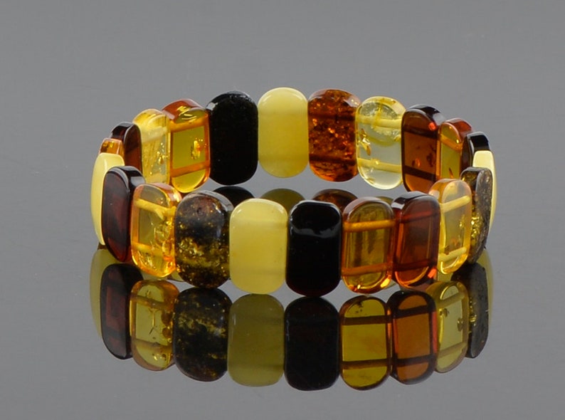 Multicolor Baltic Amber Bracelet Polished Beads