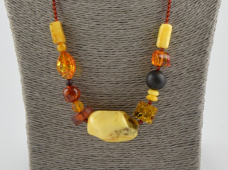 Baltic Amber Necklace for Adults with Multicolor Beads
