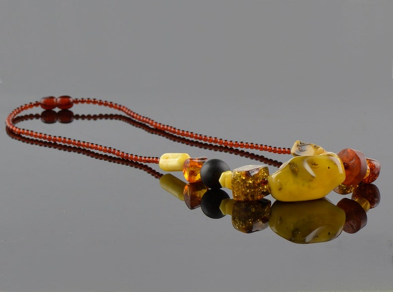 Baltic Amber Necklace for Adults with Multicolor Beads