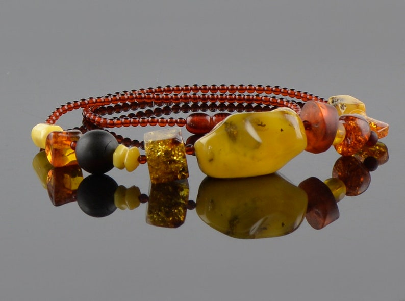 Baltic Amber Necklace for Adults with Multicolor Beads