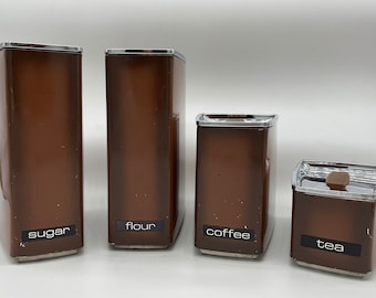 Midcentury Lincoln Beautyware Chrome Canister Set, Black & Gold