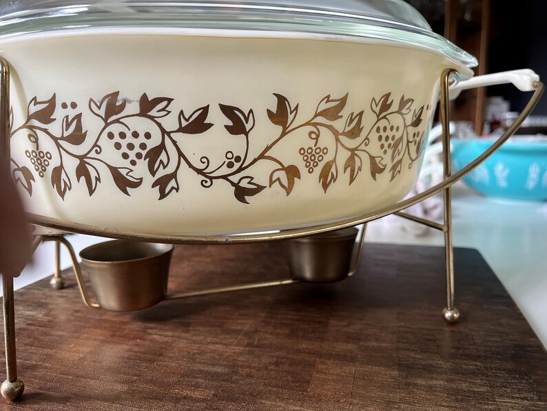 Vintage Pyrex Golden Grapes Casserole Dish With Double Candle-warmer - Etsy