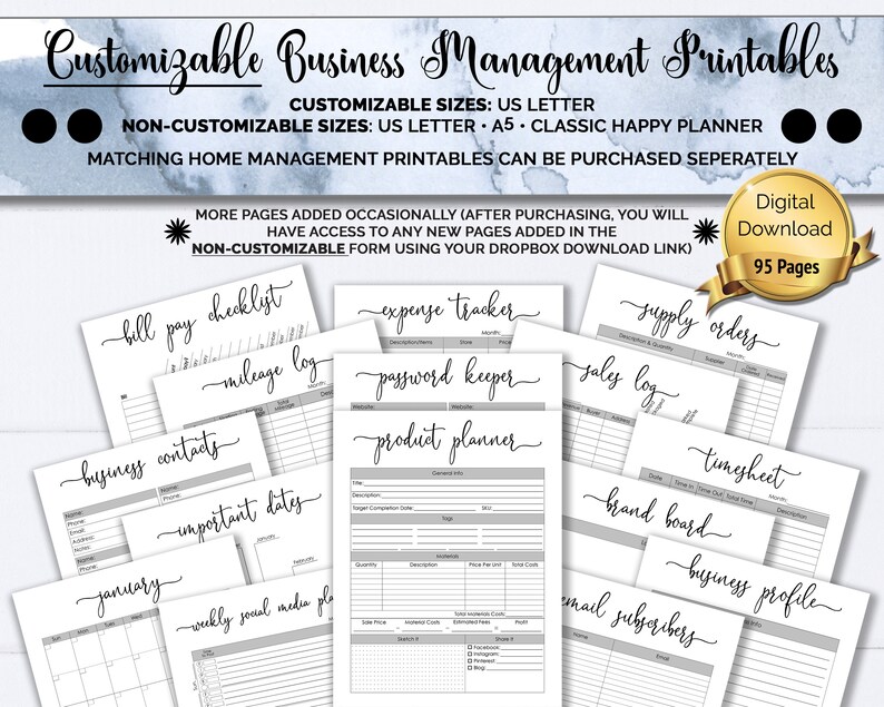 CUSTOMIZABLE Business Planner/binder Printables Bookkeeping - Etsy