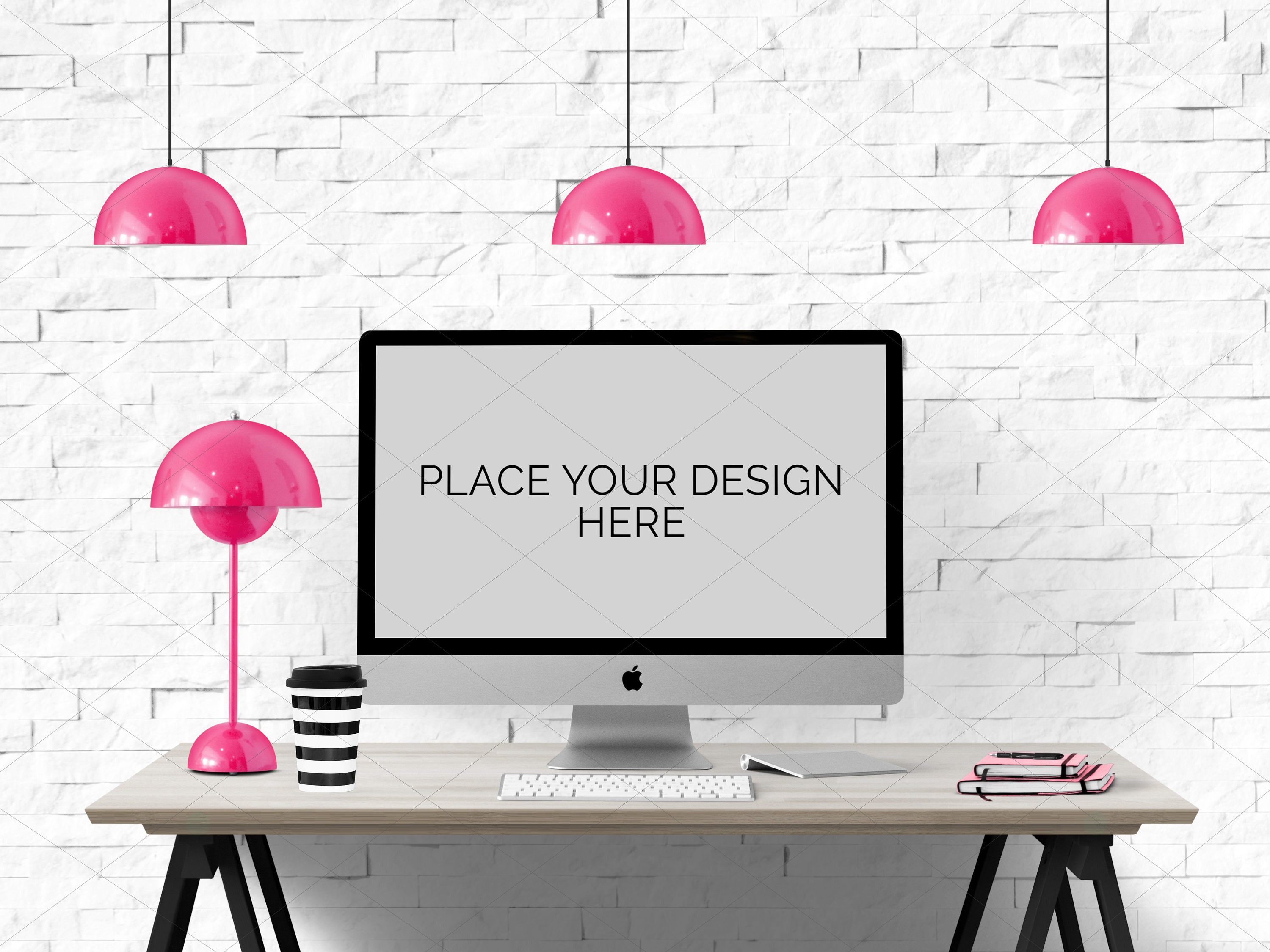 IMac Computer Desktop Mockup Pulito Pink Workspace Desk