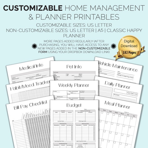 Customizable Home Management Binder Planner Printables 2020 Etsy