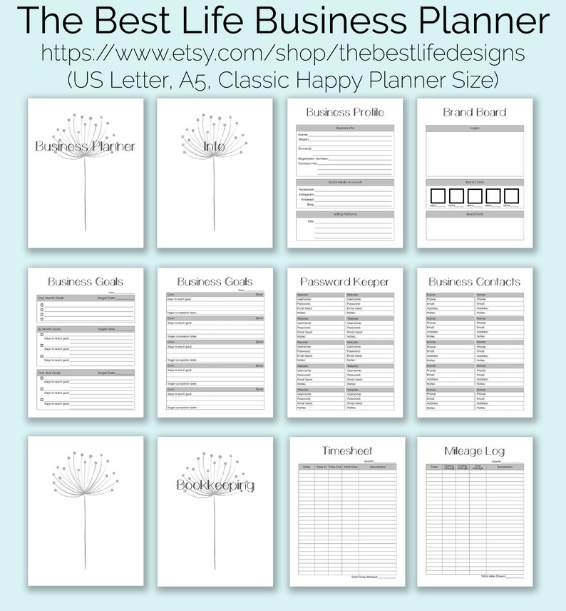 CUSTOMIZABLE Business Planner/binder Printables Collection | Etsy