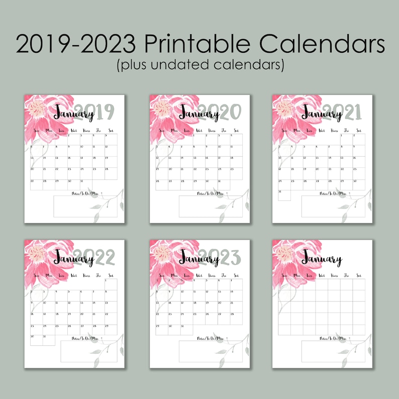 2019-2023-monthly-printable-calendars-floral-edition-instant-etsy