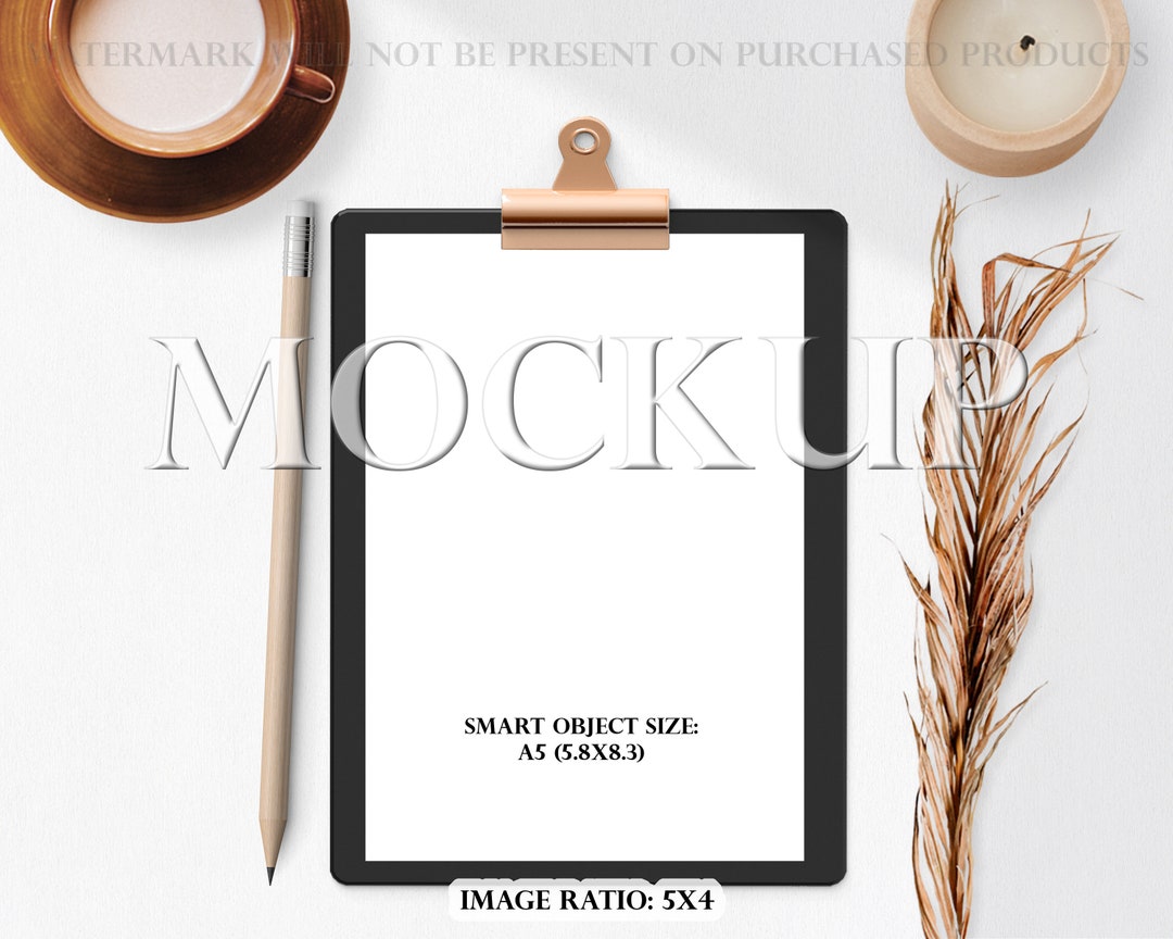 A5 Size Clipboard Paper Mockup Desk View 5x4 Ratio 4x3 Etsy