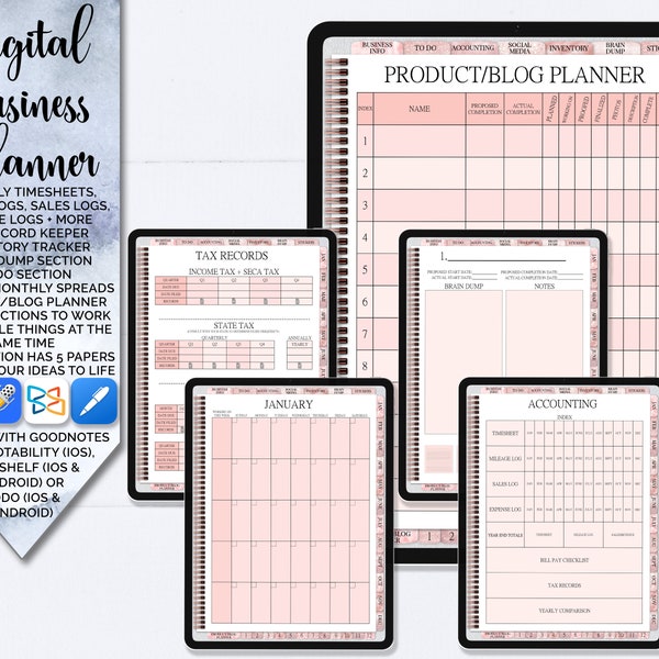 Digital Business Planner Product Planner Blog Planner Accounting Planner Revenue & Inventory Tracker for Goodnotes Notability Noteshelf Xodo