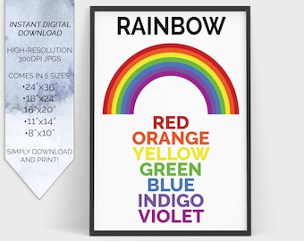 Colors of the Rainbow Education Learning Chart Poster Printable Homeschool Virtual Learning Classroom Wall Poster Print Elementary School
