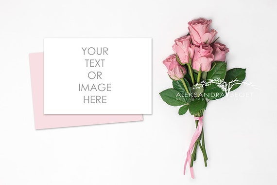 Roses Card Mockup Flowers Mockup Pink Roses Stock Photo