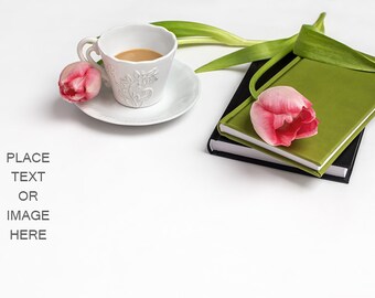 Download Free Tulips mockup, Styled photography, Modern Desk mockup, Invitation mockup, Stock Photography, stock image, Pink Tulips, mockup desktop PSD Template