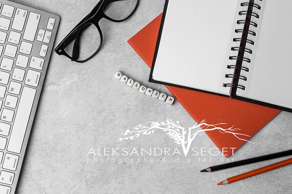 Halloween Desk Mockup Stock Photo Styled Desktop Flat Lay