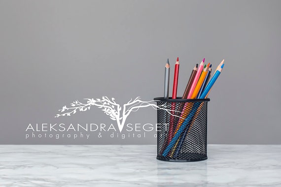 Colored Pencil Desk Styles Stock Photo School Mockup Office