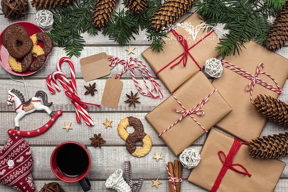 Flatlay Background Christmas Mockup Christmas Flat Lay Styled Stock