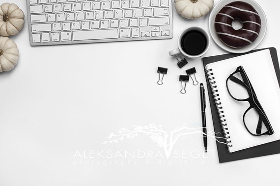 Halloween Office Flat Lay Mockup White Pumpkin Styled Stock Halloween Office Flat Lay Mockup White Pumpkin Styled Stock