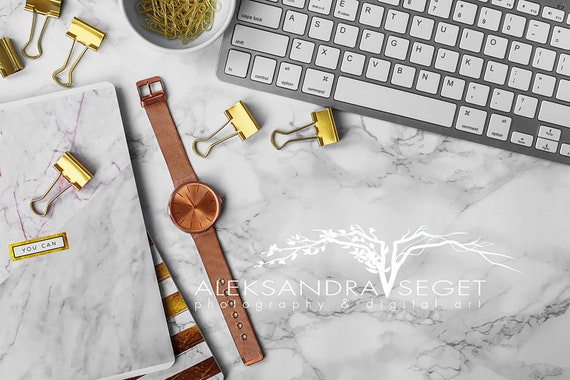 Office Gold Flat Lay Flatlay Mockup Styled Stock Photo