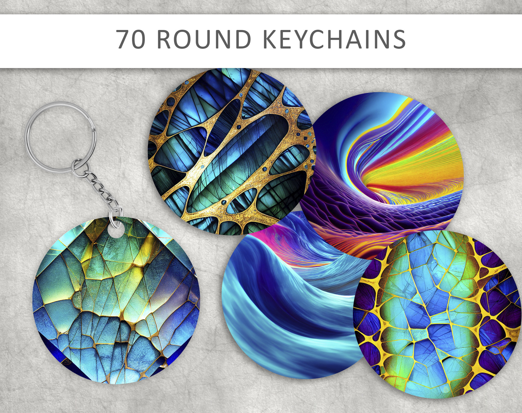 70 Abstract Keychain Sublimation Designs: Car Coaster PNG Bundle ...