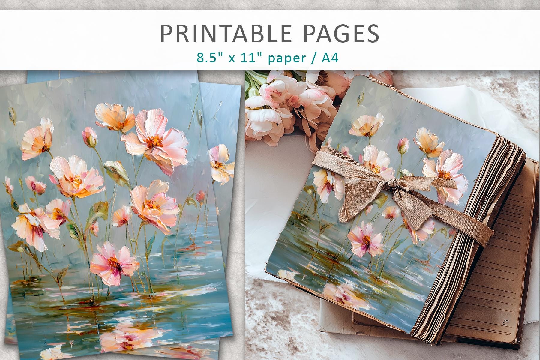 Grunge Floral Printable Pages | Vintage Scrapbook Paper | Junk Journal ...