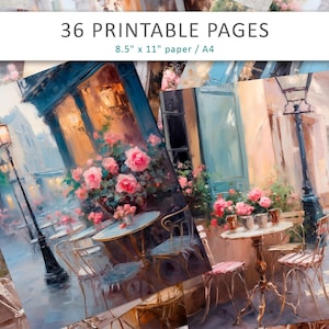 Restaurant junk journal pages, Printable restaurant-themed sheets, Vintage restaurant ephemera, Restaurant painting printables