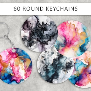 60 Abstract Sublimation Bundle, Keychain Sublimation PNG, 2.5 inch Printable Circles, Digital Collage Sheet, Car Coaster PNG