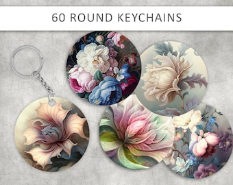 60 Floral Keychain PNG Designs: Printable Flower Circles (Digital Download)