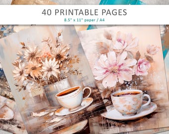Coffee Junk Journal Kit: Vintage Shabby Chic Printables (Digital Download)