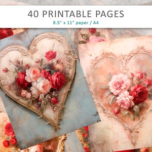 Vintage Grunge Valentinstag Journal, Grunge Valentinstag Ausdrucke, Herz Junk Journal Seiten, Shabby Chic Herz, Rustikale Valentinstag Journal