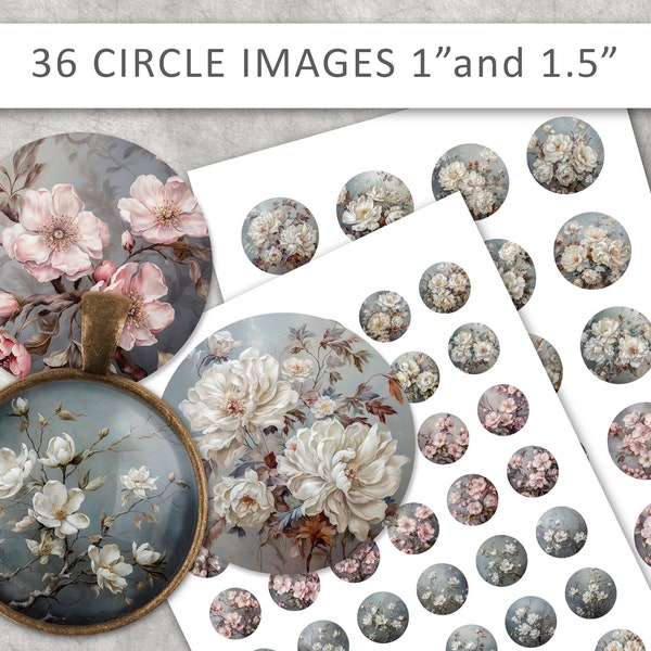 flowers circle images, floral cabochon images, digital collage sheets, flowers circle, flowers clipart PNG, floral magnets, bottle caps