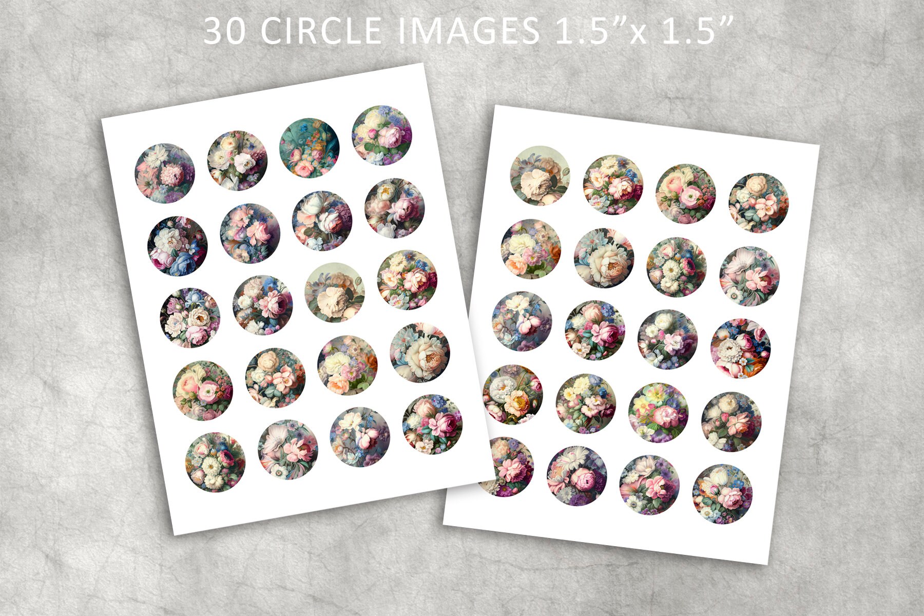 30 Floral Circle Printable 1.5 Inch Flowers Image for Round - Etsy