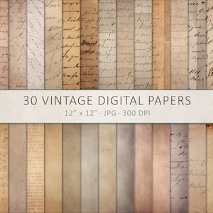 Vintage digital paper, Vintage Handwriting Digital Paper Textures, Scrapbook background, Writing Backgrounds