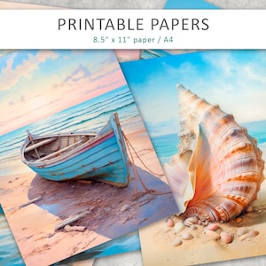 Sea Junk Journal Pages, Beach Scrapbook Paper, Printable Paper, Nautical Junk Journal, Digital Scrapbook Paper Kit,  Seaside Journal Pages