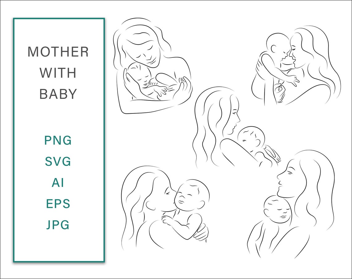 Mother and Baby SVG, Mom Svg, Family Svg, Mom Kissing Baby, Mom and