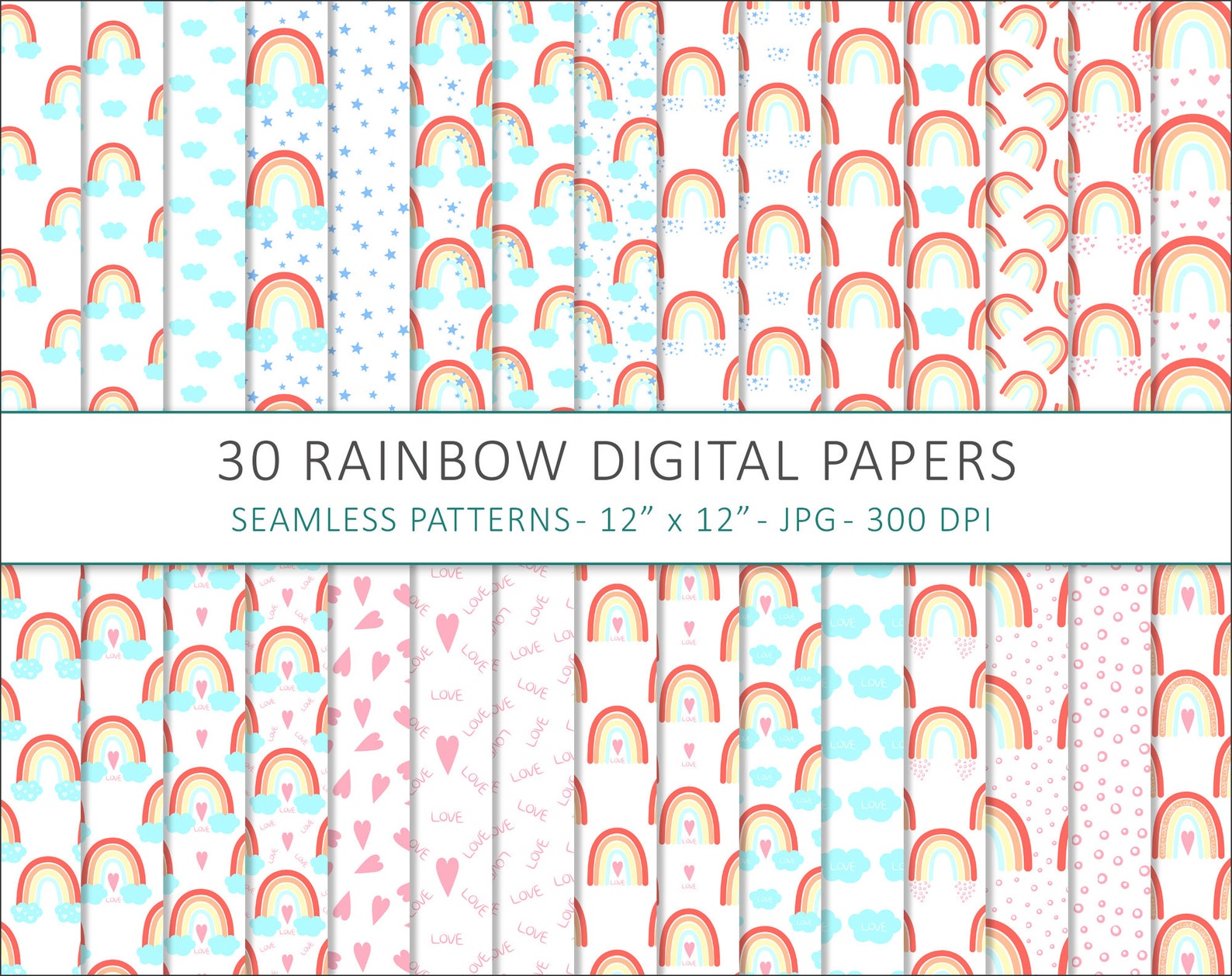 Rainbow digital paper pack scrapbook paper seamless rainbow | Etsy