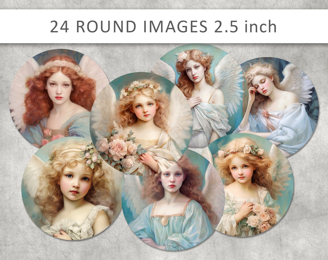 24 Angel Circle Images, Digital Collage Sheets, 2.5 Inch Printable ...