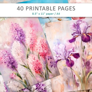 Hojas de diario basura con motivos florales, papel floral shabby chic primaveral, papel grunge para álbumes de recortes, papel antiguo con motivos florales, imprimibles grunge, papel antiguo