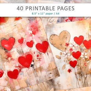 Valentine’s grunge junk journal,  Valentine’s printables, Shabby chic Valentines, Valentine’s hearts, digital scrapbooking, vintage pages