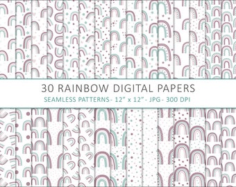 Rainbow digital paper pack, Baby rainbow paper set, seamless pattern, Vector digital paper, scrapbook papers, Pastel digital paper