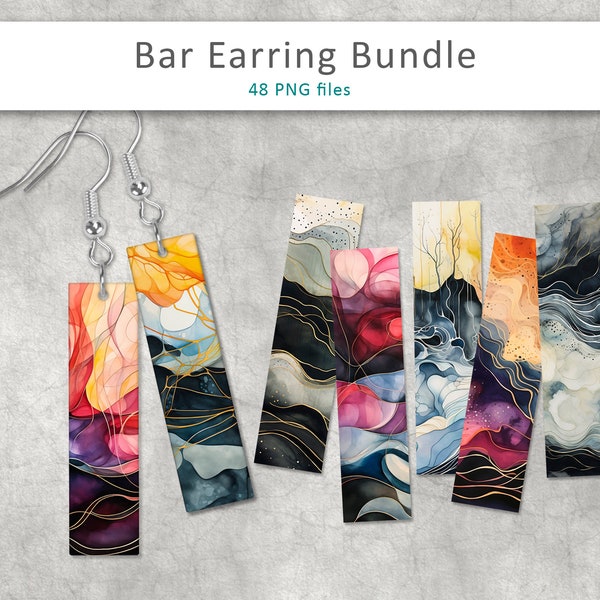 Abstract Watercolor Bar Earring PNG, Sublimation Designs, Earring Blanks Design, Printable Earring, Earring Template, Rectangle Earring