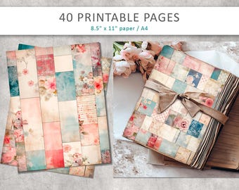 Vintage Patchwork Junk Journal Pages: Floral Ephemera (Digital Download)