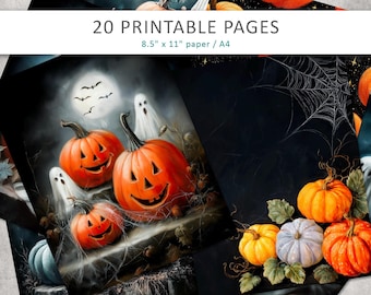 Mixed Media Halloween Printable Pages – Junk Journal & Scrapbook Paper with Textures and Illustrations