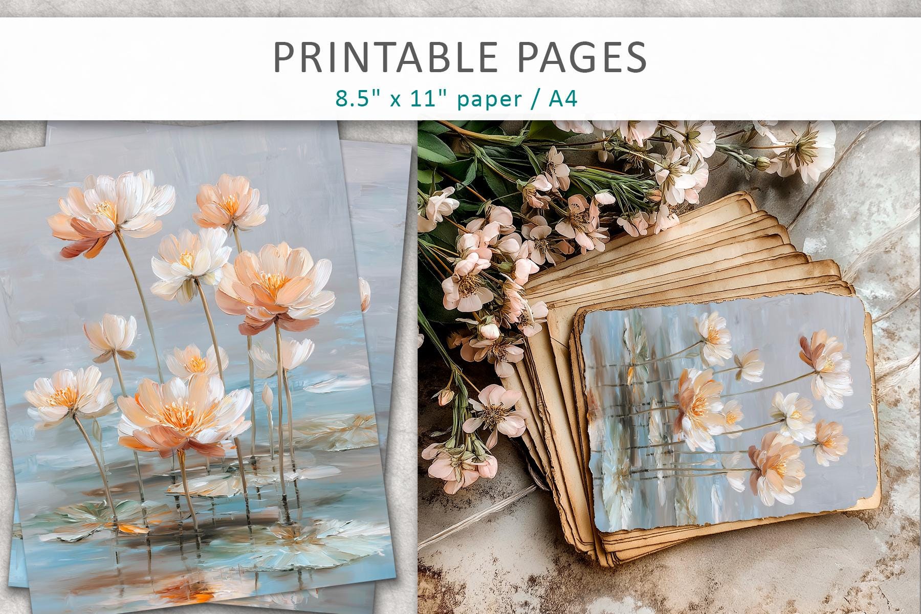 Grunge Floral Printable Pages | Vintage Scrapbook Paper | Junk Journal ...