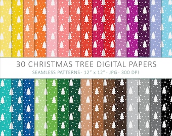 Christmas Tree Digital Paper, Christmas Seamless Pattern Digital Paper, Scrapbooking Papers, Commercial Use