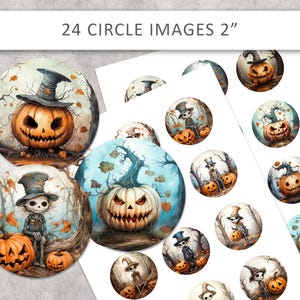 24 imagens de círculos de Halloween, folhas de colagem digital, círculos imprimíveis de 2 polegadas, círculo de abóbora de Halloween, esqueleto de Halloween, imagem imprimível