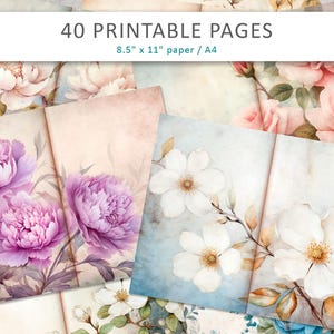 Floral Junk Journal Paper: Vintage Scrapbook Printables (A4/8.5x11, 300dpi, Digital Download)